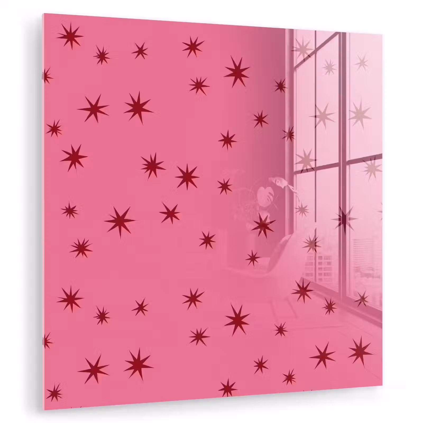 Glas schilderij - Kerst - Ster - Rood - Roze — 1