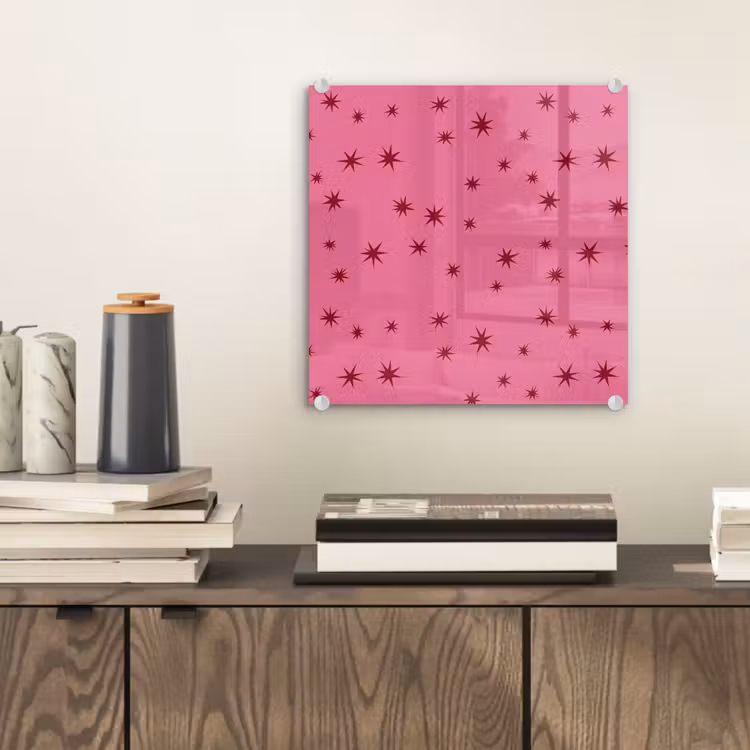 Glas schilderij - Kerst - Ster - Rood - Roze — 2