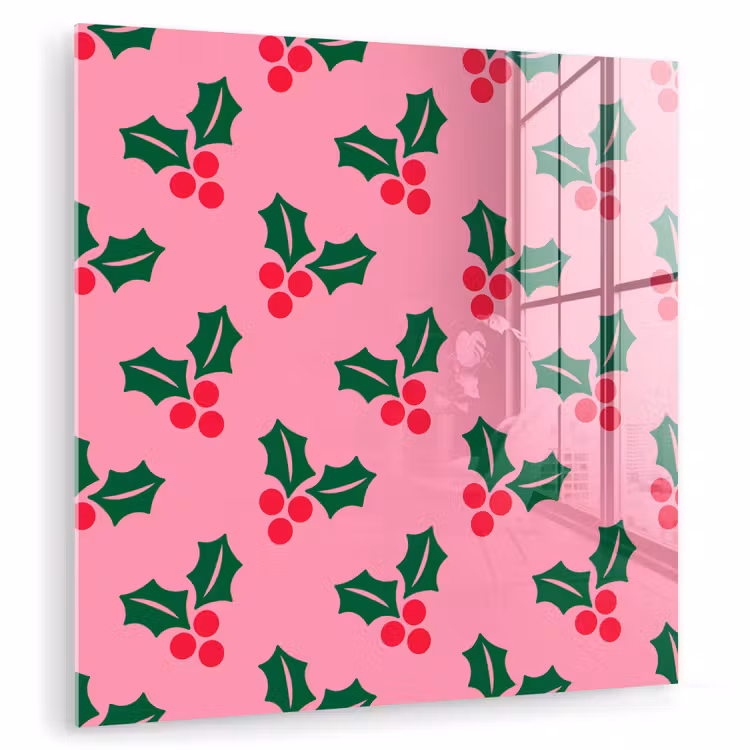 Glas schilderij - Hulst - Kerst - Roze — 1
