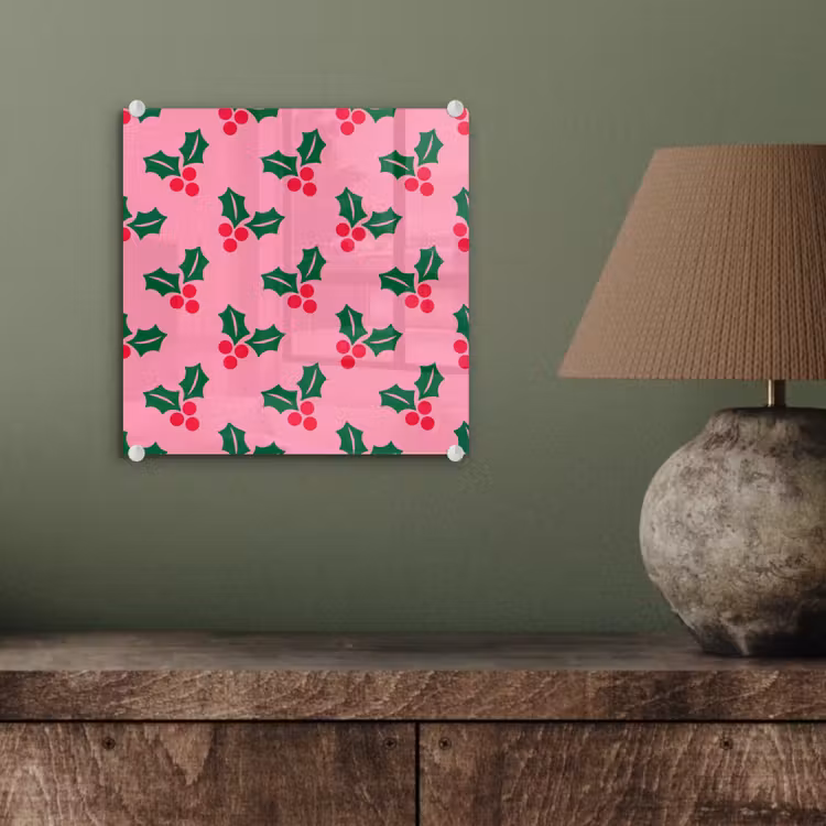 Glas schilderij - Hulst - Kerst - Roze — 4