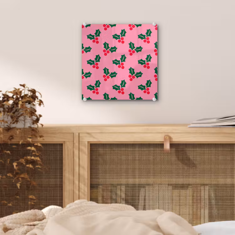 Glas schilderij - Hulst - Kerst - Roze — 5