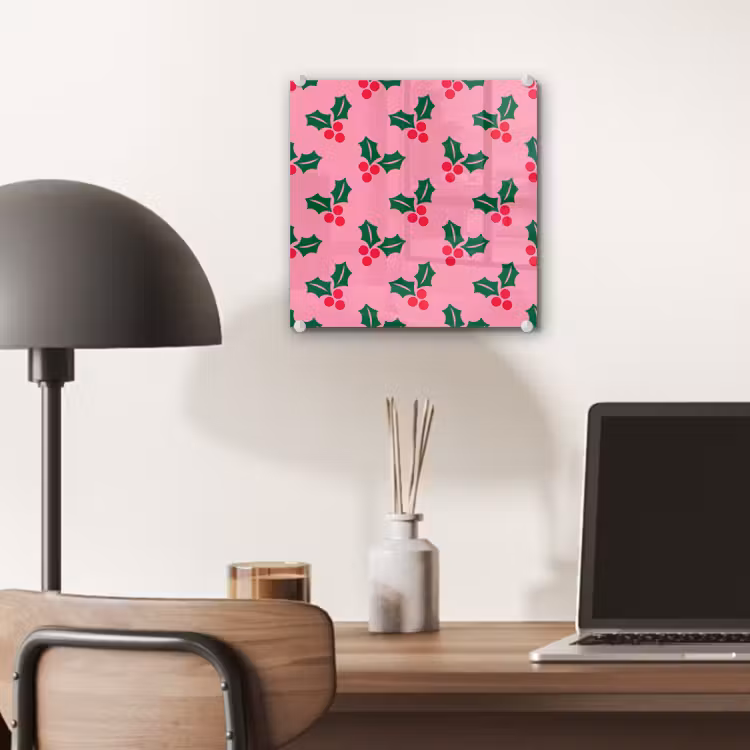 Glas schilderij - Hulst - Kerst - Roze — 7