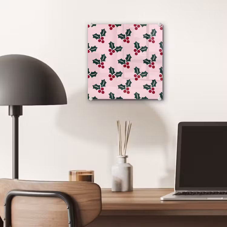 Glas schilderij - Kerst - Hulst - Groen - Roze — 7