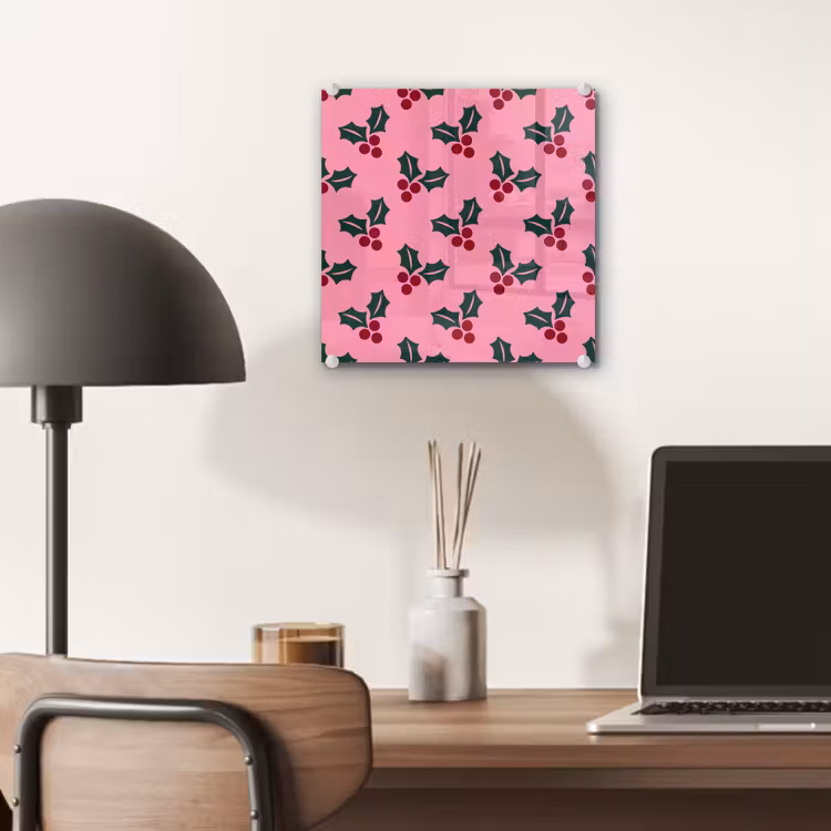Glas schilderij - Roze - Kerst - Hulst — 7