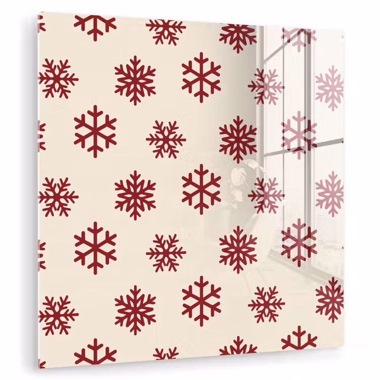 Glas schilderij - Sneeuwvlok - Crème - Rood — 1