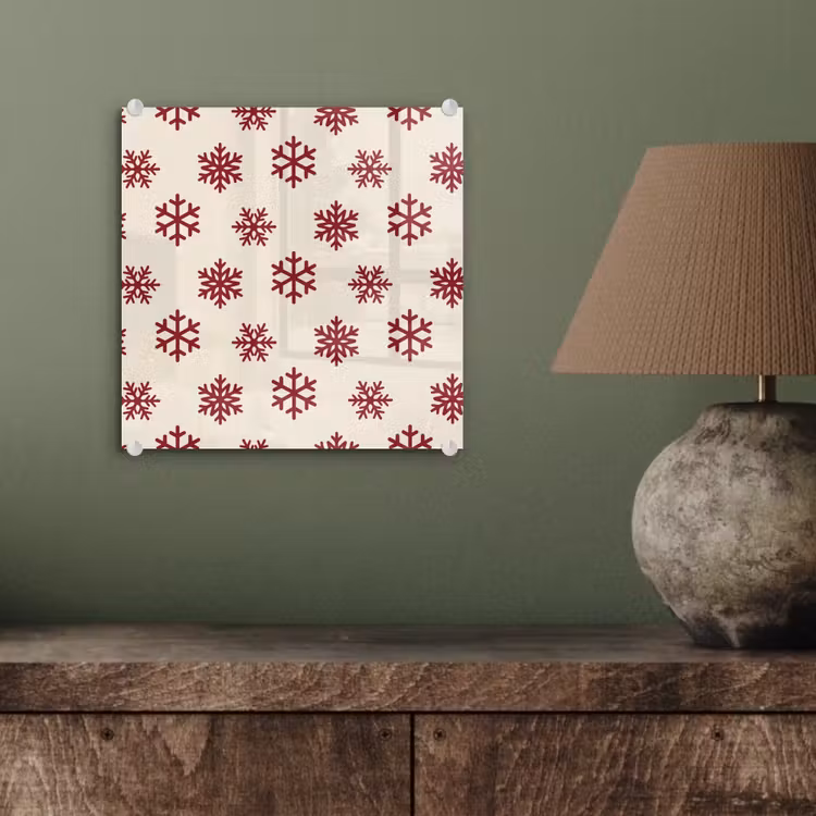 Glas schilderij - Sneeuwvlok - Crème - Rood — 4