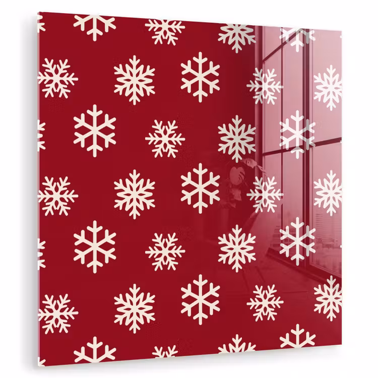 Glas schilderij - Sneeuwvlok - Rood - Wit - Kerst — 1