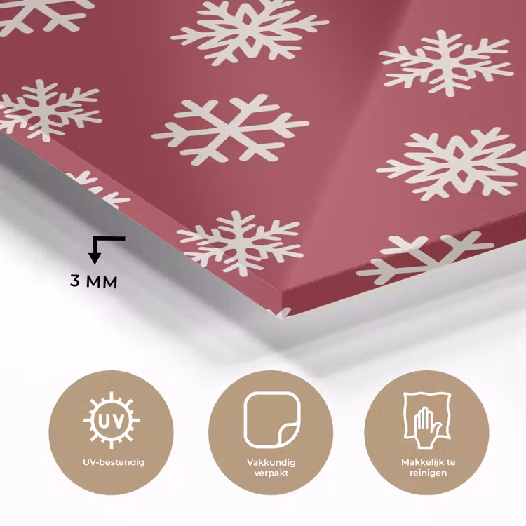Glas schilderij - Sneeuwvlok - Rood - Wit - Kerst — 3