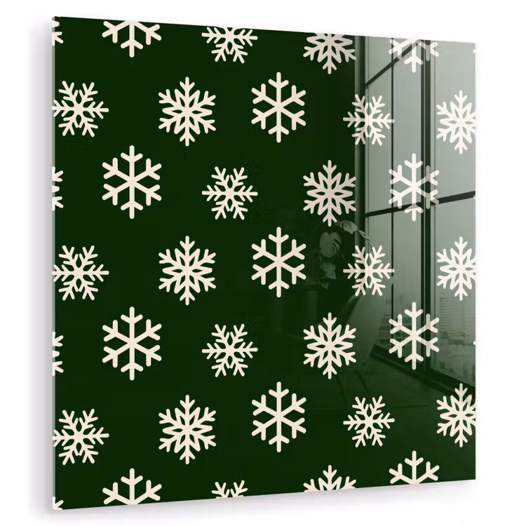 Glas schilderij - Sneeuwvlok - Groen - Wit - Kerst — 1