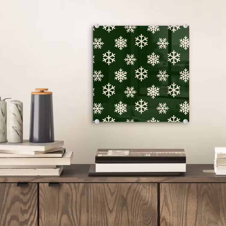 Glas schilderij - Sneeuwvlok - Groen - Wit - Kerst — 2