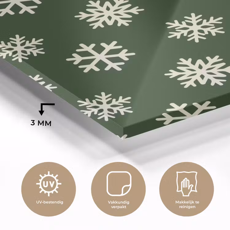 Glas schilderij - Sneeuwvlok - Groen - Wit - Kerst — 3