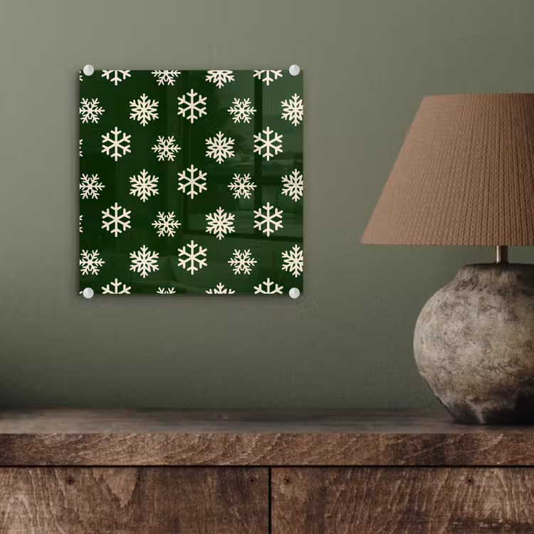Glas schilderij - Sneeuwvlok - Groen - Wit - Kerst — 4