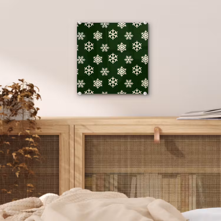 Glas schilderij - Sneeuwvlok - Groen - Wit - Kerst — 5