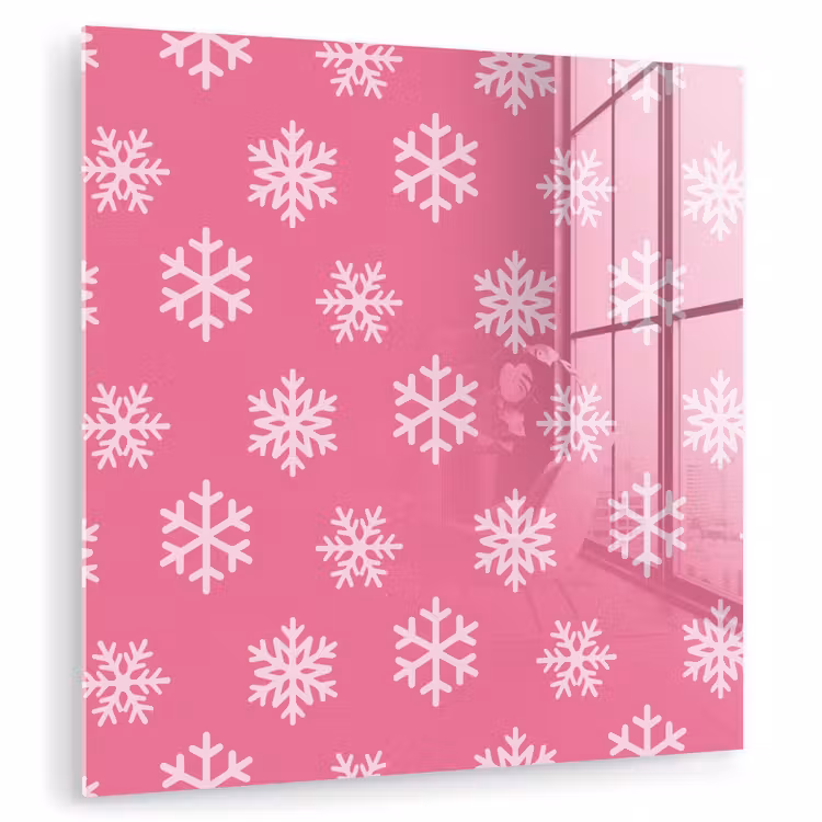 Glas schilderij - Sneeuwvlok - Kerst - Roze — 1