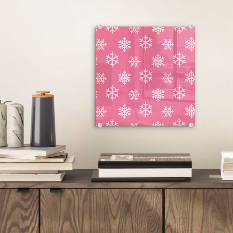 Glas schilderij - Sneeuwvlok - Kerst - Roze — 2