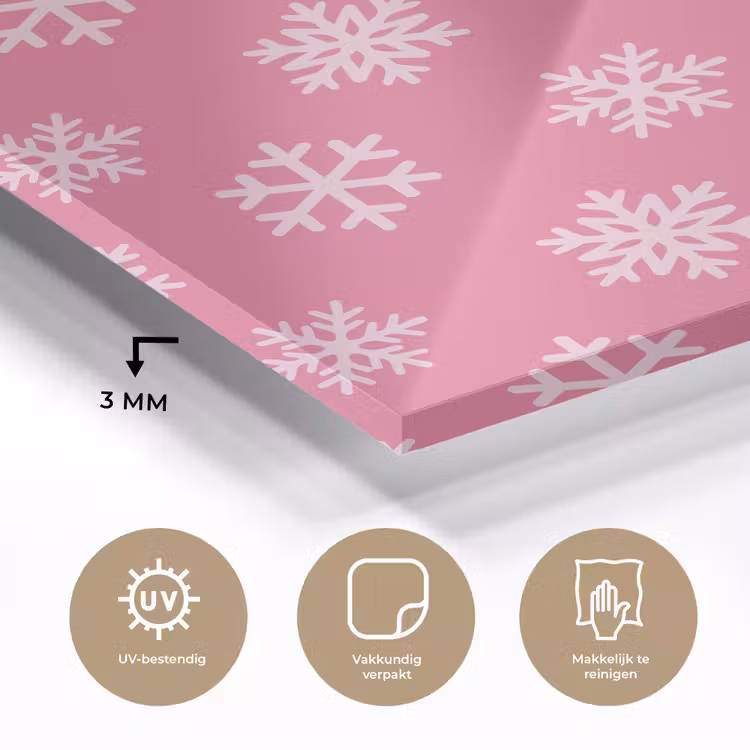 Glas schilderij - Sneeuwvlok - Kerst - Roze — 3