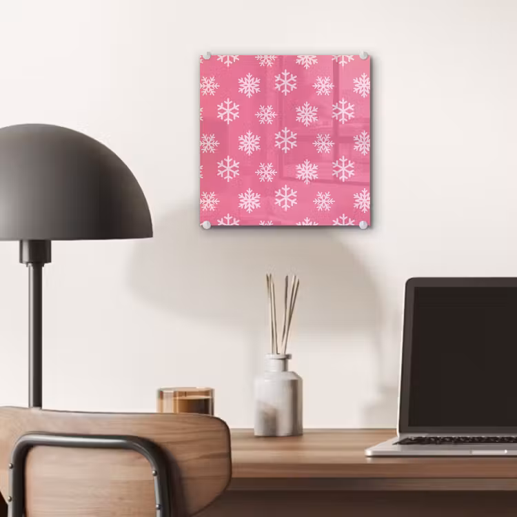 Glas schilderij - Sneeuwvlok - Kerst - Roze — 7