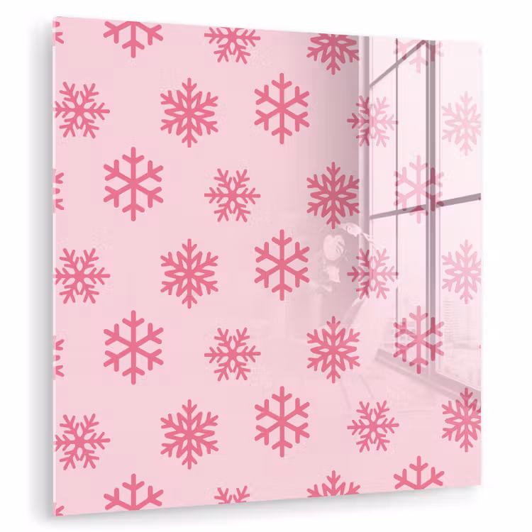 Glas schilderij - Sneeuwvlok - Roze - Kerst — 1