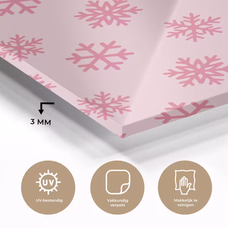 Glas schilderij - Sneeuwvlok - Roze - Kerst — 3