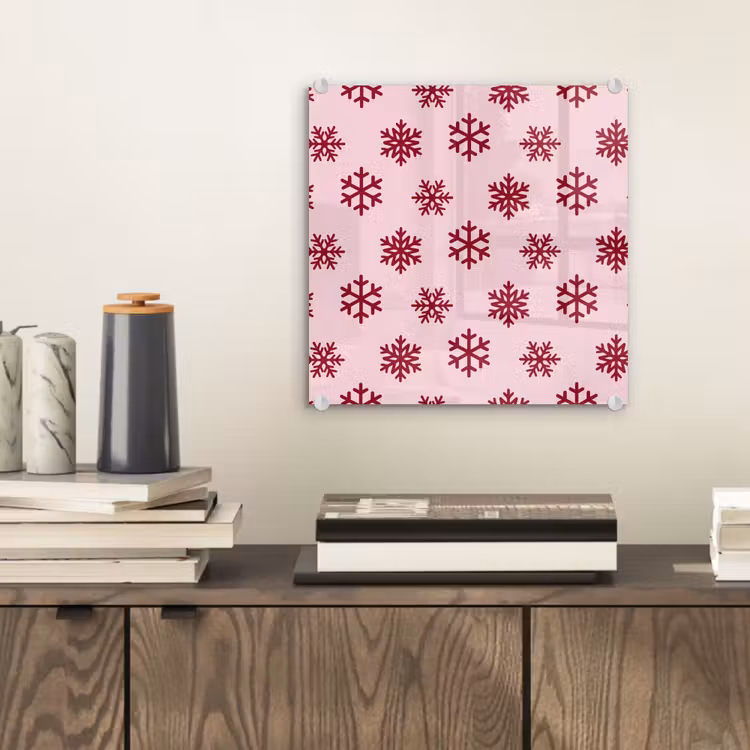 Glas schilderij - Sneeuwvlok - Roze - Rood - Kerst — 2