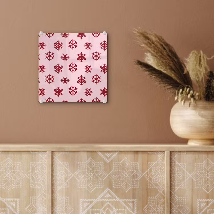 Glas schilderij - Sneeuwvlok - Roze - Rood - Kerst — 6