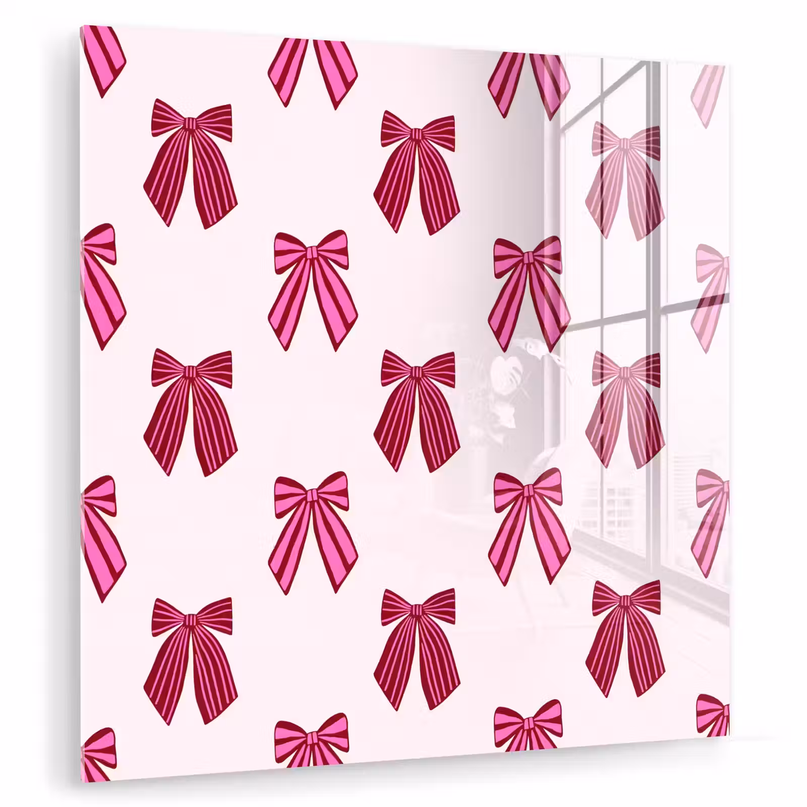 Glas schilderij - Strikken - Kerst - Roze — 1