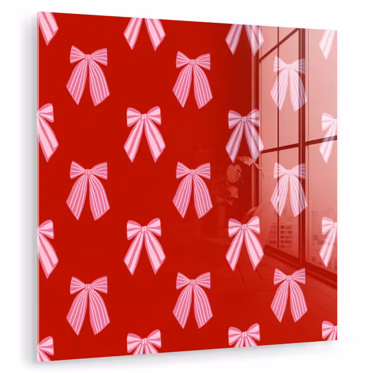 Glas schilderij - Strikken - Kerst - Rood - Roze — 1