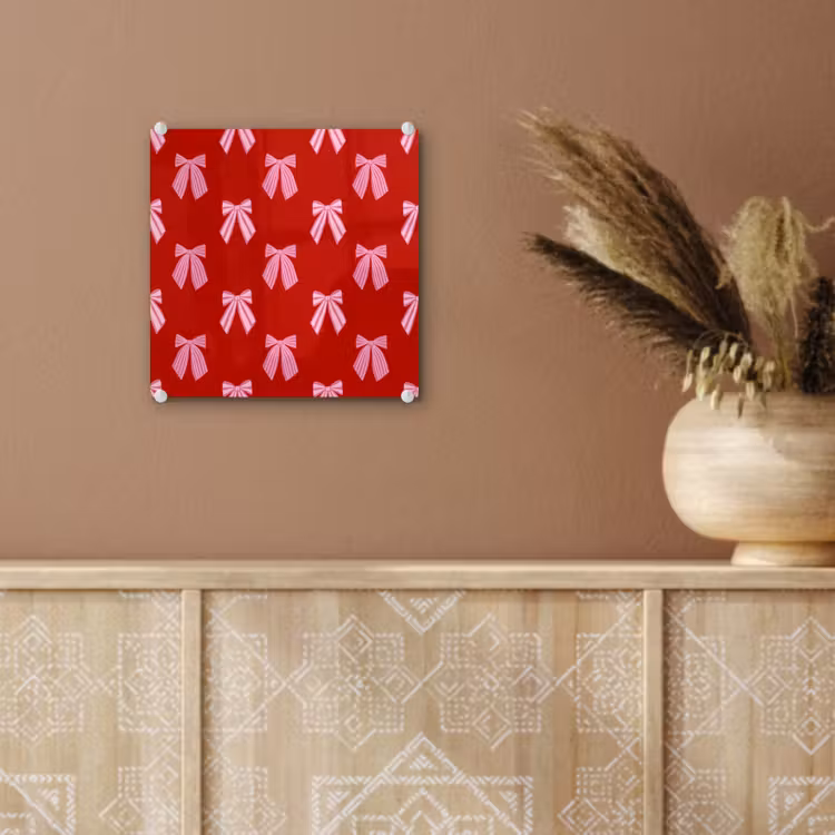 Glas schilderij - Strikken - Kerst - Rood - Roze — 6