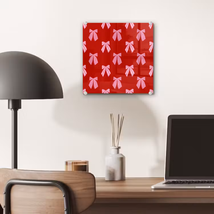 Glas schilderij - Strikken - Kerst - Rood - Roze — 7