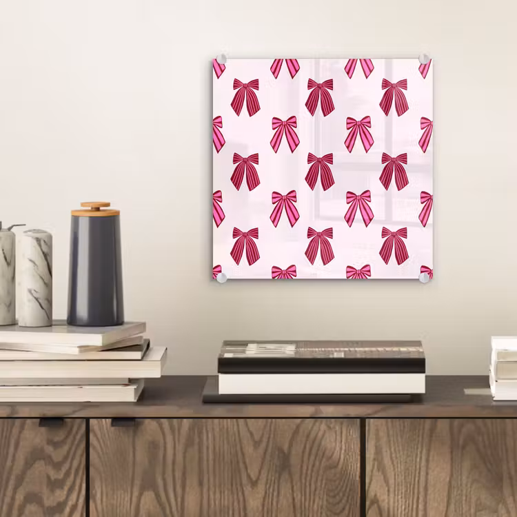 Glas schilderij - Strikken - Kerst - Roze — 2