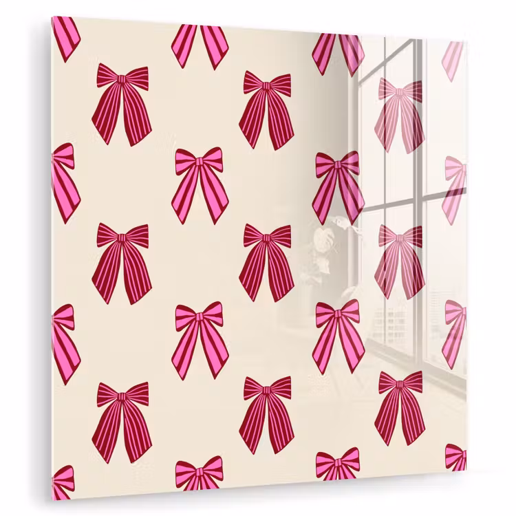 Glas schilderij - Strikken - Kerst - Roze - Crème — 1