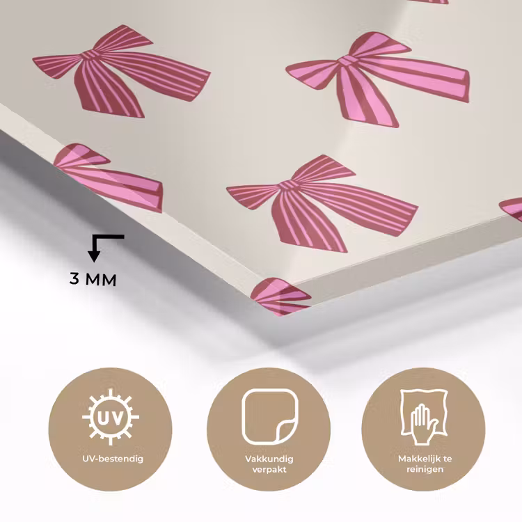 Glas schilderij - Strikken - Kerst - Roze - Crème — 3