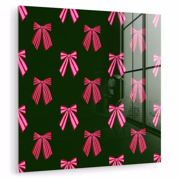 Glas schilderij - Strikken - Kerst - Roze - Groen — 1