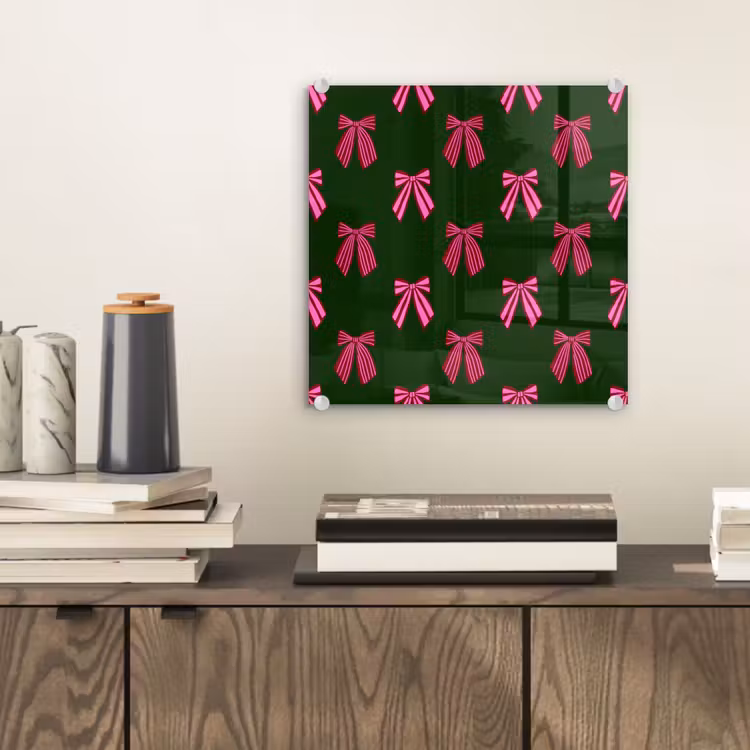 Glas schilderij - Strikken - Kerst - Roze - Groen — 2