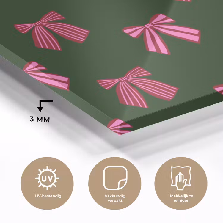 Glas schilderij - Strikken - Kerst - Roze - Groen — 3
