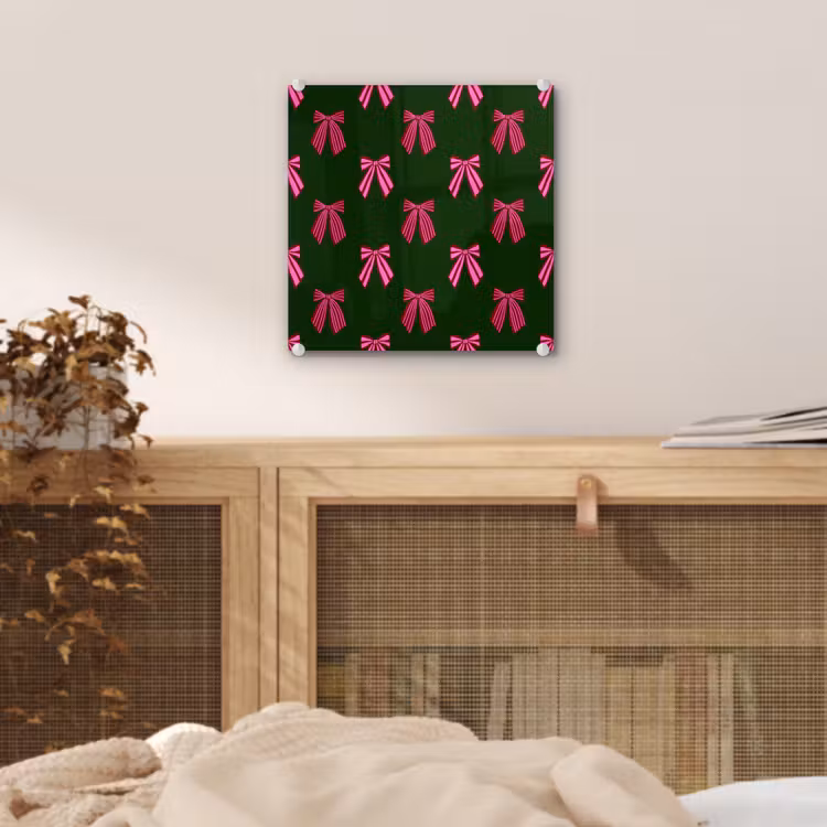Glas schilderij - Strikken - Kerst - Roze - Groen — 5