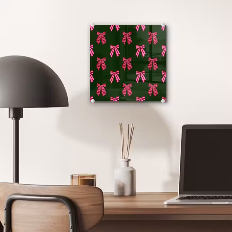 Glas schilderij - Strikken - Kerst - Roze - Groen — 7