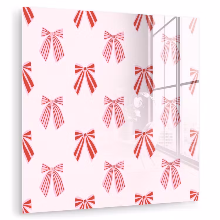 Glas schilderij - Strikken - Kerst - Roze - Rood — 1