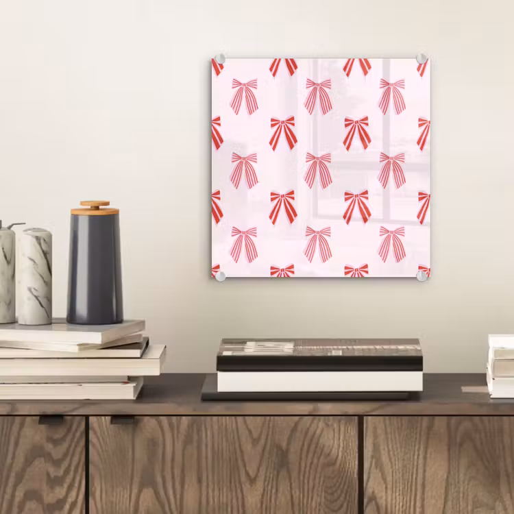 Glas schilderij - Strikken - Kerst - Roze - Rood — 2