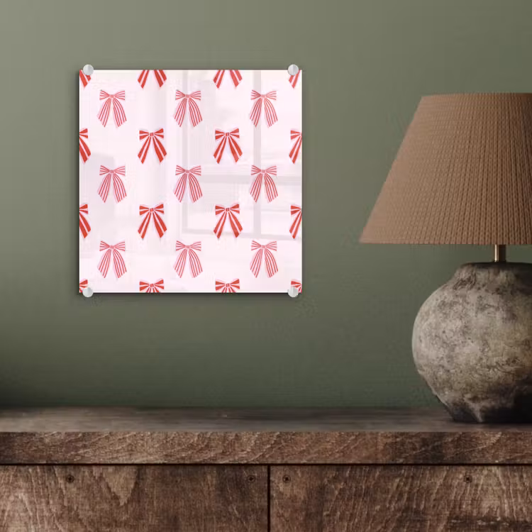 Glas schilderij - Strikken - Kerst - Roze - Rood — 4