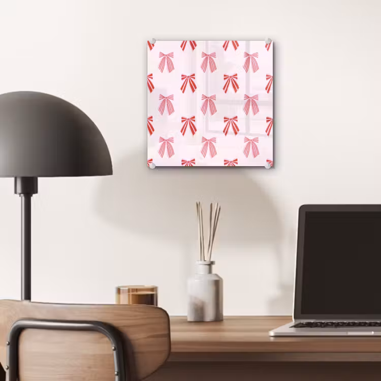 Glas schilderij - Strikken - Kerst - Roze - Rood — 7