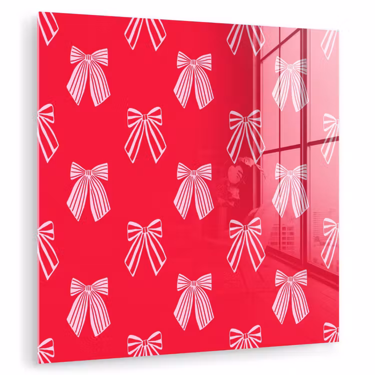 Glas schilderij - Strikken - Kerstmis - Rood - Roze — 1