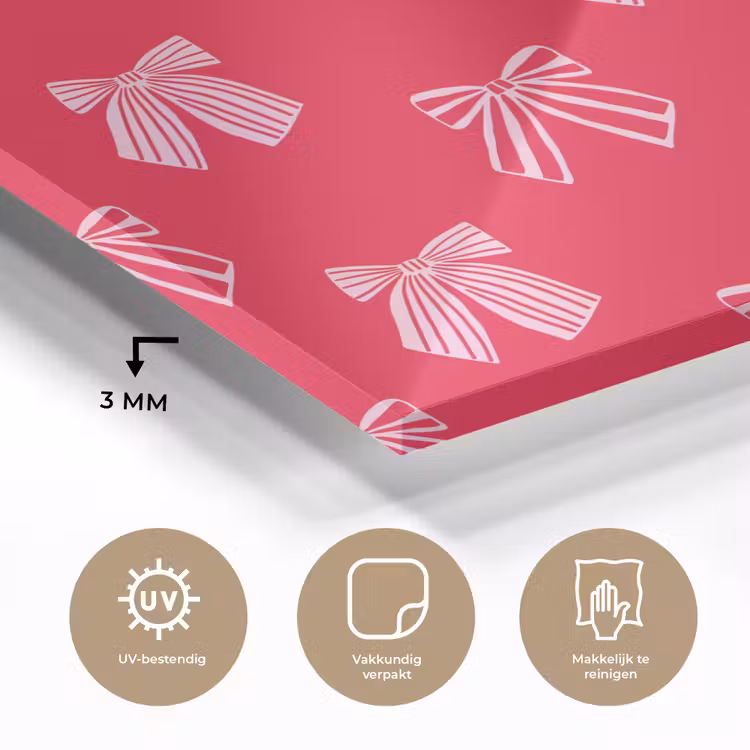 Glas schilderij - Strikken - Kerstmis - Rood - Roze — 3