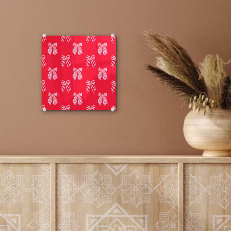 Glas schilderij - Strikken - Kerstmis - Rood - Roze — 6