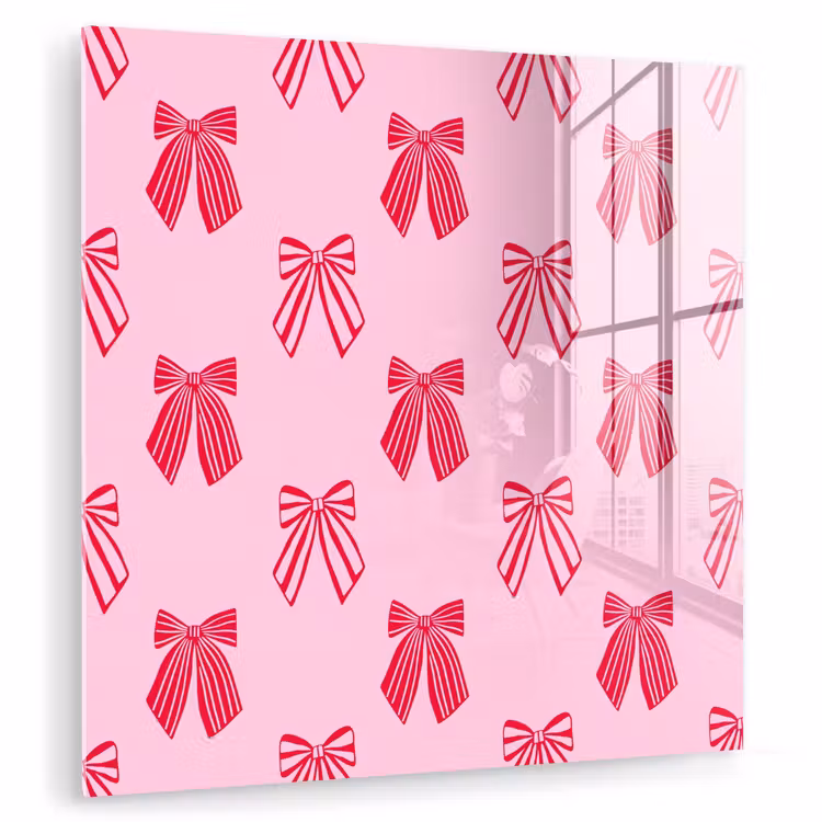 Glas schilderij - Strikken - Kerstmis - Roze - Rood — 1