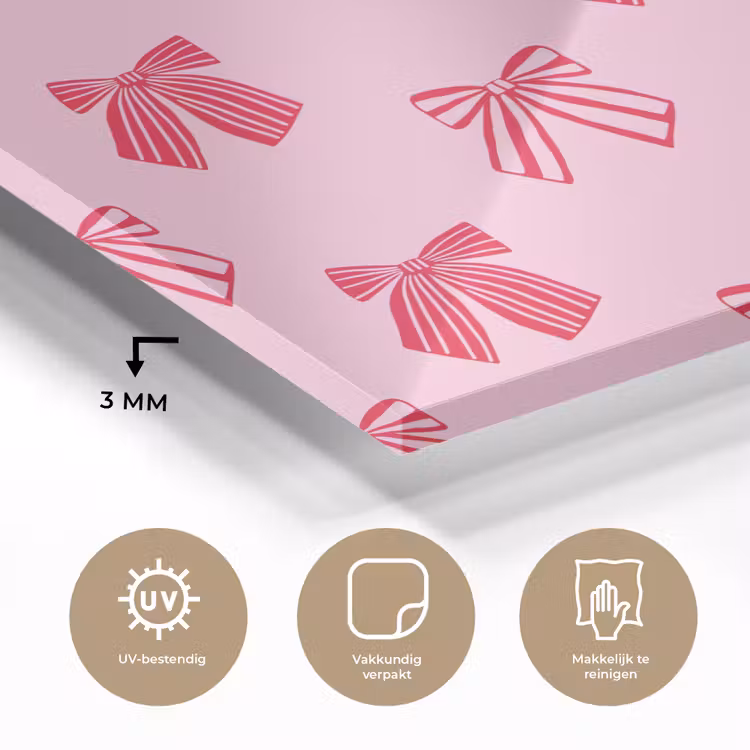 Glas schilderij - Strikken - Kerstmis - Roze - Rood — 3