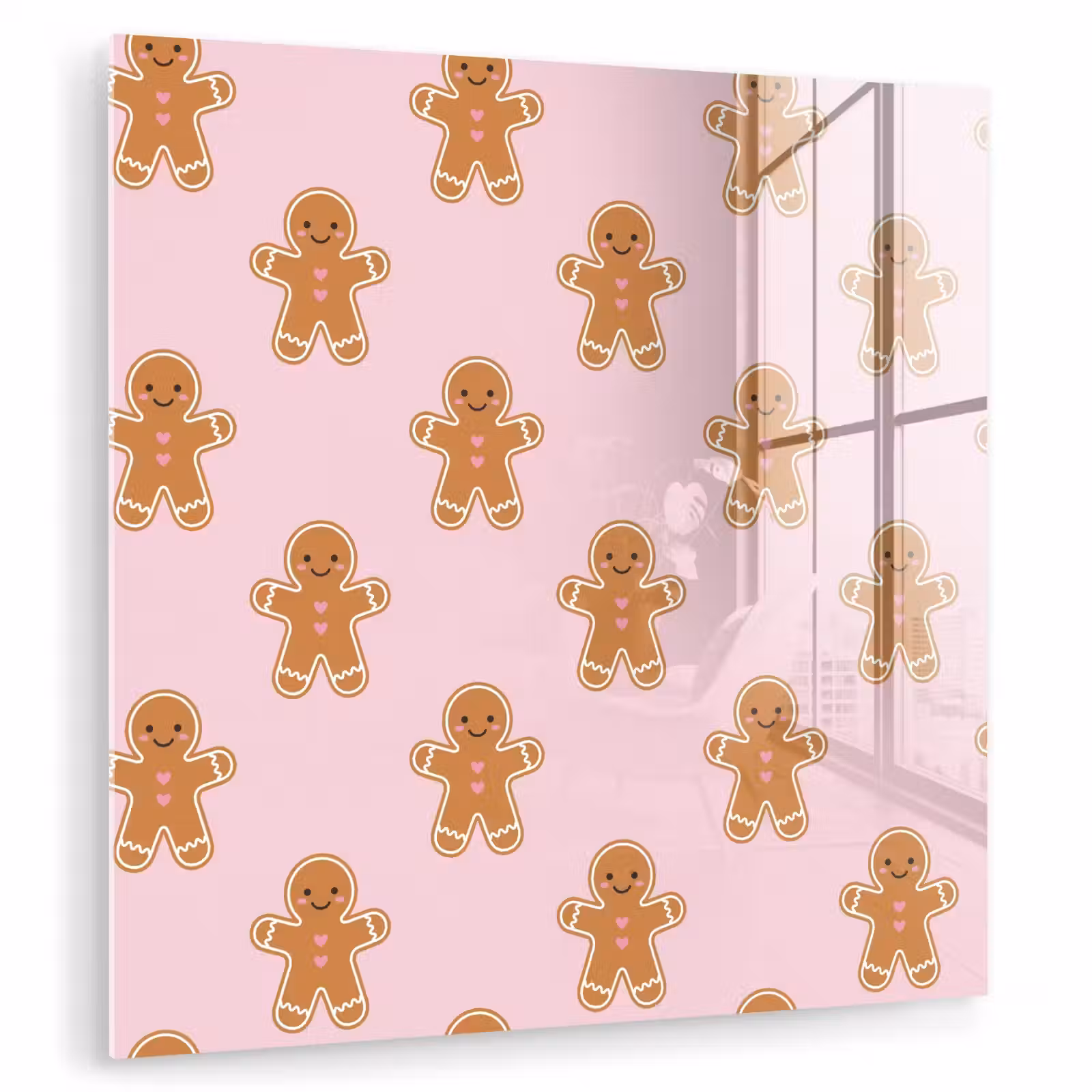 Glas schilderij - Peperkoek - Kerst - Roze — 1