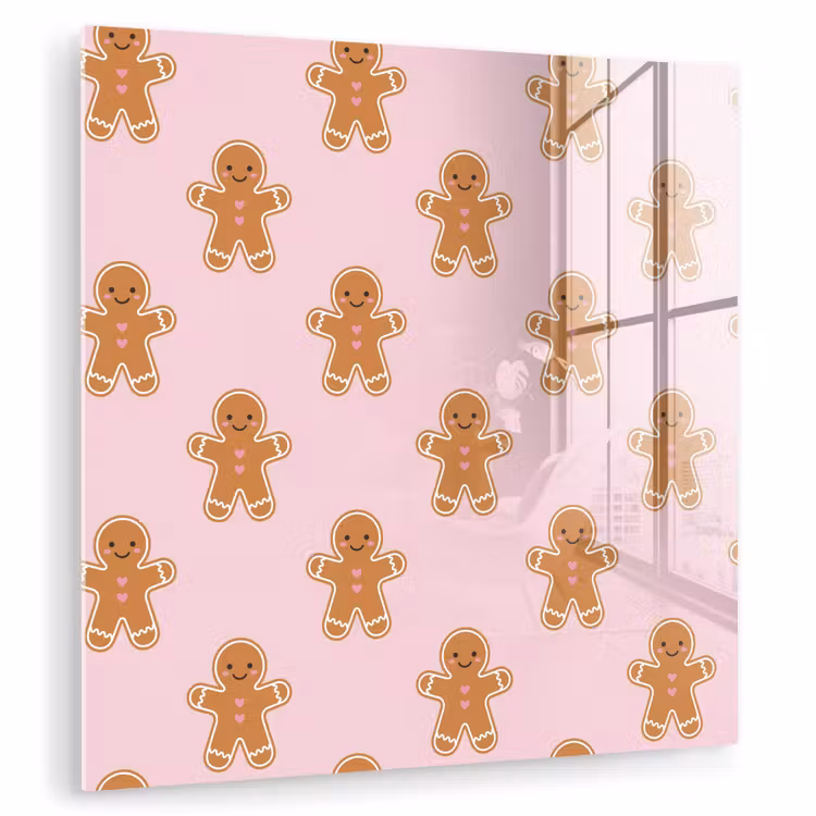 Glas schilderij - Peperkoek - Kerst - Roze — 1