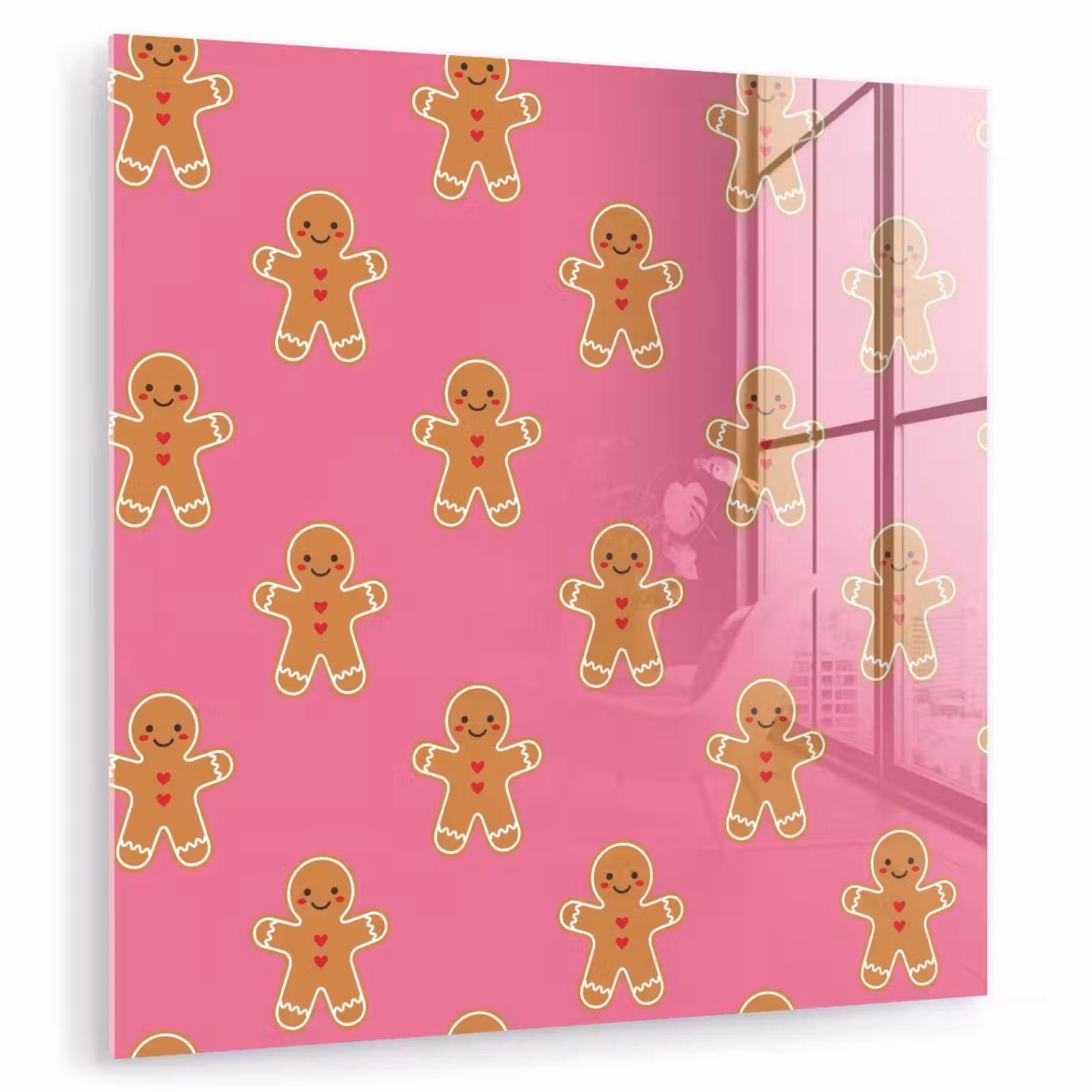 Glas schilderij - Peperkoek - Kerst - Roze - Bruin — 1