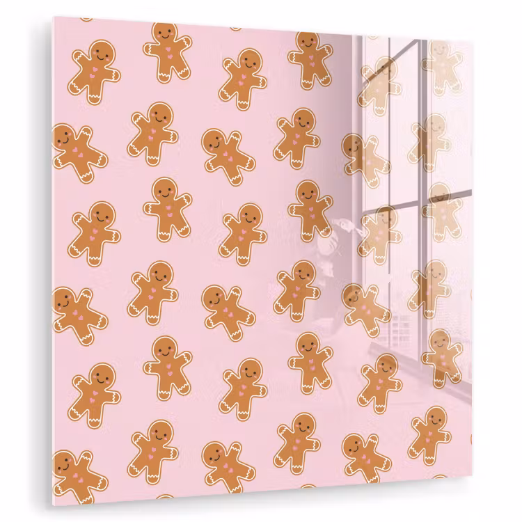 Glas schilderij - Peperkoek - Bruin - Roze - Kerst — 1
